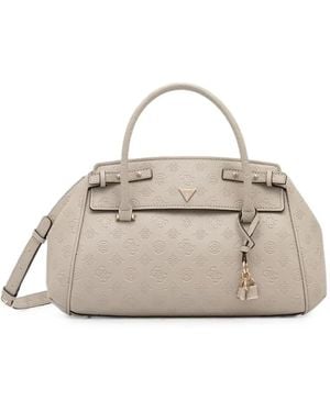 Guess Logo-Embossed Padlock-Detail Shoulder Bag - Natural