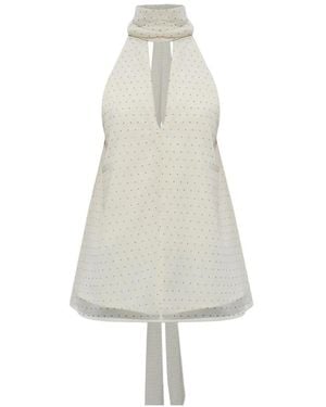 Gestuz Dorah Polka-Dot Halterneck Blouse - White
