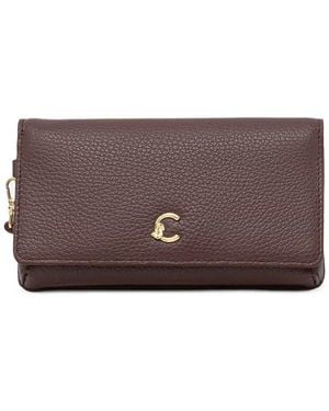 Coccinelle Small C-Me Logo-Plaque Pebbled Clutch Bags - Brown