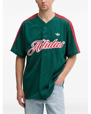 adidas Logo-Embroidered 3-Stripe Shirt - Green