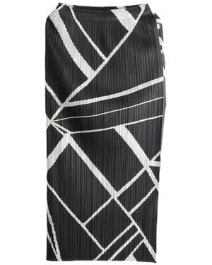 Pleats Please Issey Miyake Geometric-Print Plissé Midi Skirt - Black