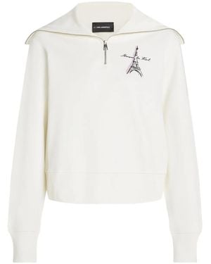 Karl Lagerfeld Sudadera Eiffel Tower con media cremallera - Blanco