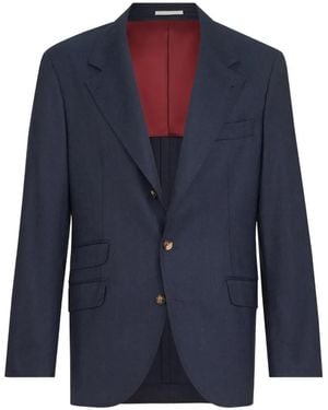 Brunello Cucinelli Virgin Wool Flannel Deconstructed Cavallo Blazer - Blue
