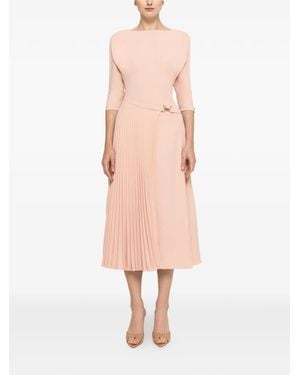 Nissa Pleated-Panel Buckled-Waist Midi Dress - Pink
