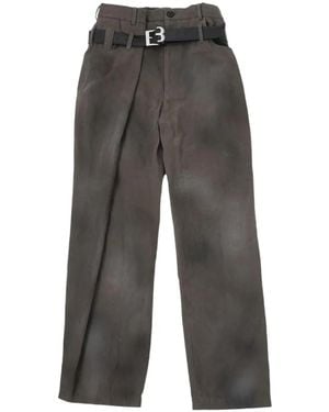 BONBOM Belt-Press-Made Tuck Pants - Gray