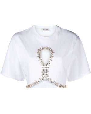Sandro Crystal-Embellished Cropped T-Shirt - Blue