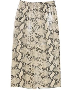 Alysi Python-Effect Elasticated Skirt - Natural