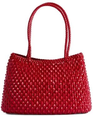 Dragon Diffusion Small Croce Cactus Woven Leather Tote Bag - Red