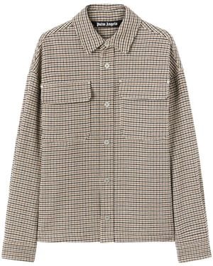 Palm Angels Logo-Print Checked Overshirt - Grey