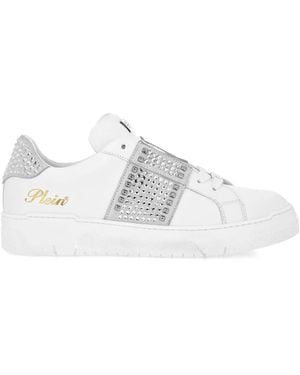 Philipp Plein Crystal-Embellished Leather Trainers - White