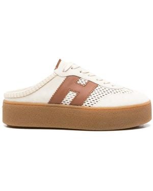 Hogan Round-Toe Plataform Mules - White