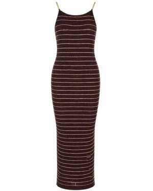 Elisabetta Franchi Stripe-Pattern Chain-Strap Maxi Dress - Purple