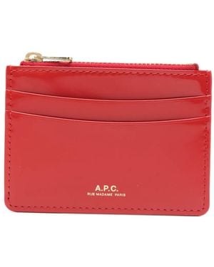 A.P.C. Logo-Print Zip-Fastening Card Holder - Red