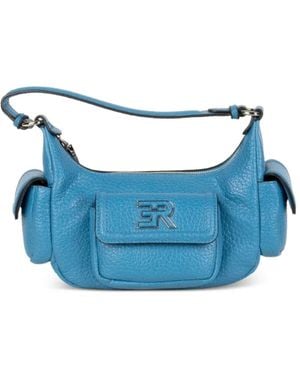ERMANNO FIRENZE Multi-Pocket Grained Leather Shoulder Bag - Blue