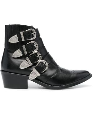 Toga Buckle-Strap Mid Heel Boots - Black