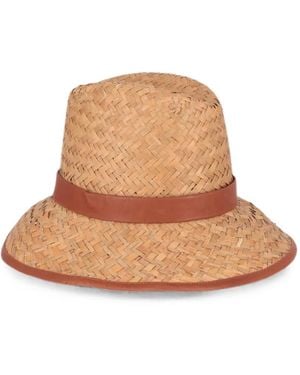 Luxury Supply Leather-Trim Woven Hat - Brown