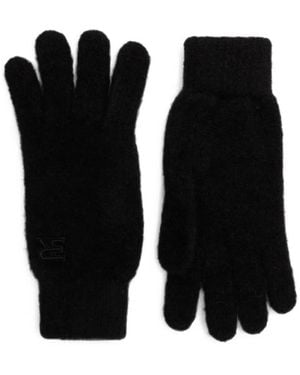 ERMANNO FIRENZE Logo-Embroidered Knitted Gloves - Black