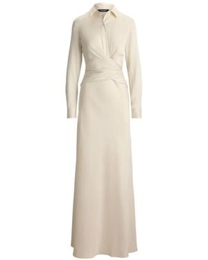 Ralph Lauren Pleated Crisscross-Waist Maxi Gown - White
