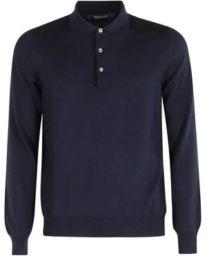 Tagliatore Long-Sleeve Wool Polo Shirt - Blue