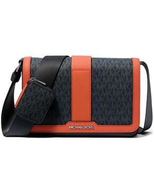 Michael Kors Monogram-Print Flap Messenger Bag - Black