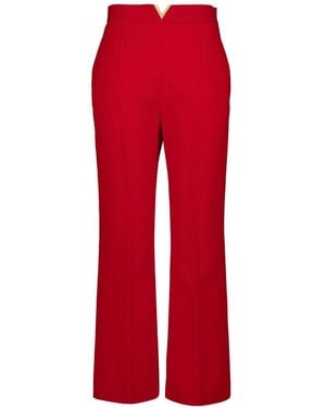 Valentino Garavani V-Detail Wool-Crepe Trousers - Red