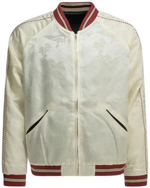 Beams Plus Patterned-Jacquard Reversible Bomber Jacket - White