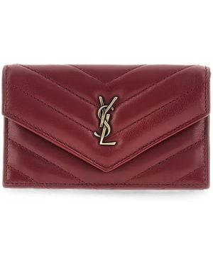 Saint Laurent Cassandre Quilted Leather Card Holder - Purple