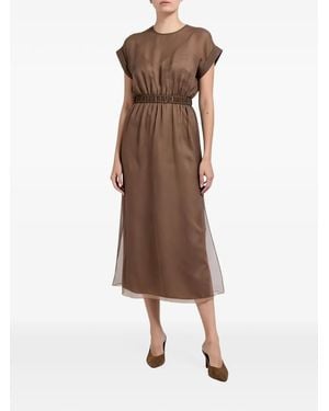Brunello Cucinelli Elasticated-Waistband Midi Dress - Brown