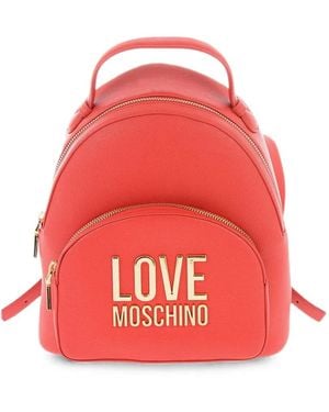 Moschino Logo-Plaque Pebbled-Effect Backpack - Red
