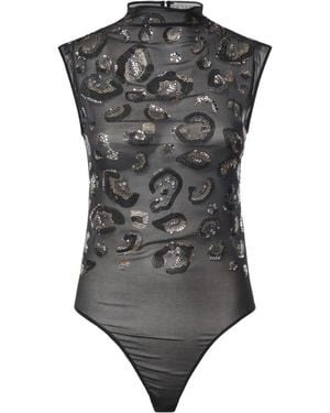 Genny Leopard-Pattern Crystal-Embellished Bodysuit - Grey