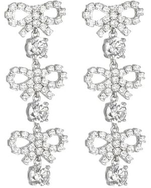 Self-Portrait Crystal-Embellished Bow Earrings - White