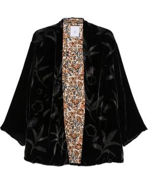 Whyci Cape Aus Samt Mit Blumenprint - Schwarz