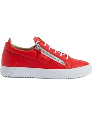 Giuseppe Zanotti Zip-Detail Leather Low-Top Trainers - Red