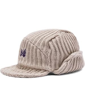 Needles Logo-Embroidered Ribbed Hat - Gray