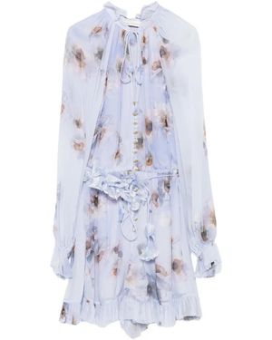 Zimmermann Mono corto con motivo floral y volantes - Azul