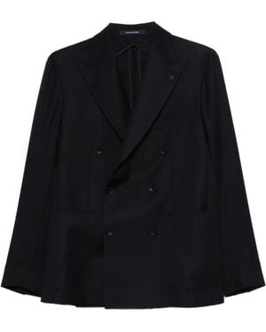 Tagliatore Double-Breasted Herringbone Blazer - Black