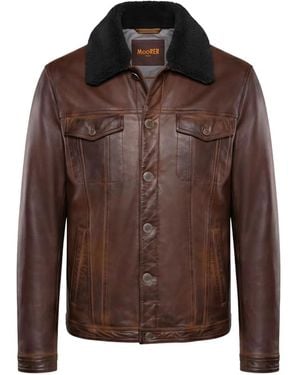 Moorer Shearling-Collar Leather Jacket - Brown