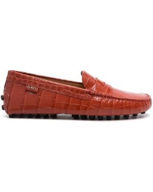 Tod's Chic Croc-Embossed Leather Loafers With Penny Slot Detail - Red