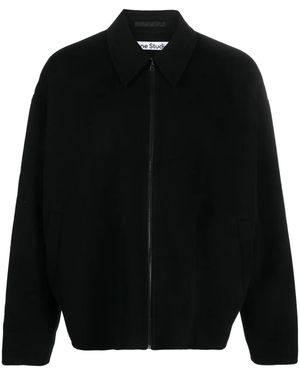 Acne Studios Zip-Up Wool Shirt Jacket - Black