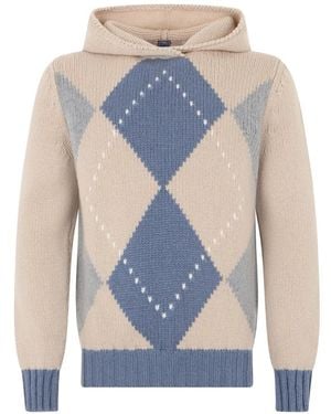Fedeli Argyle Cashmere Hoodie - Blue