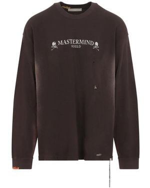 MASTERMIND WORLD Distressed Logo-Print Long-Sleeved T-Shirt - Brown