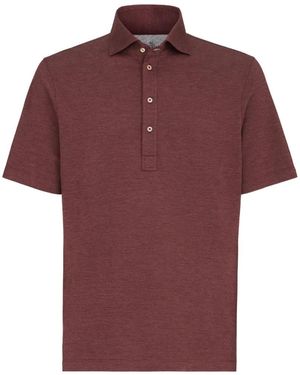 Brunello Cucinelli Virgin Wool, Silk And Cotton Piqué Polo Shirt With Spread Collar - Red