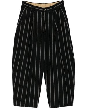 Uma Wang Pantalones De Lana Con Motivo De Rayas - Negro