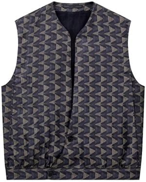 Giorgio Armani Geometric-Print Single-Breasted Waistcoat - Grey