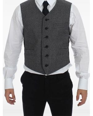 Dolce & Gabbana Textured-Finish V-Neck Waistcoat - Gray
