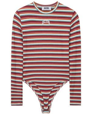 Gcds Striped Ribbed-Knit Bodysuit - Red