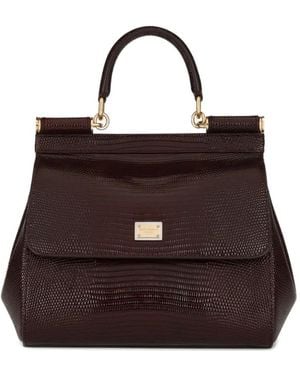 Dolce & Gabbana Medium Sicily Snakeskin Tote Bag - Brown