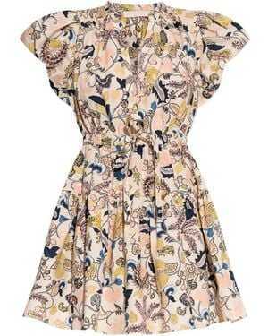 Ulla Johnson Floral-Print Puff-Sleeve Mini Dress - Natural