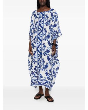 Robert Friedman Damask-Print Kaftan Midi Dress - Blue
