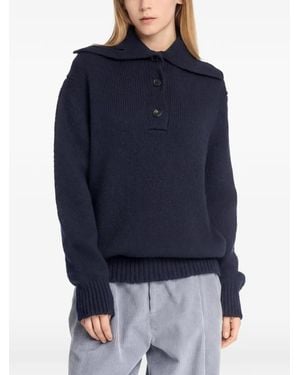 Malo Pullover Mit Spreizkragen Und Knopfleiste - Blau